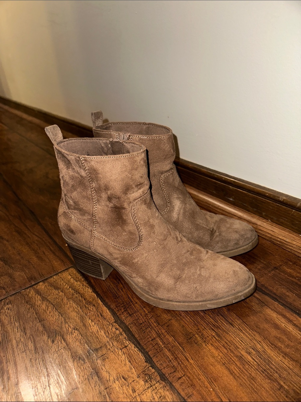 Suede Ankle Boots in Taupe - Women's Casual Booties